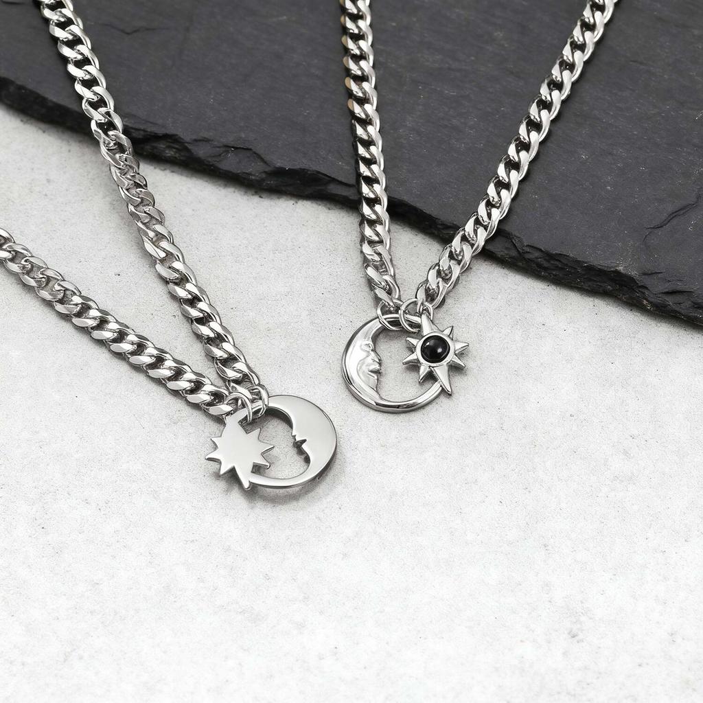 Trendy Moon Star Hollow Necklace for Men,Hip Hop Waterproof Stainless Steel Choker,Male Jewelry Gift