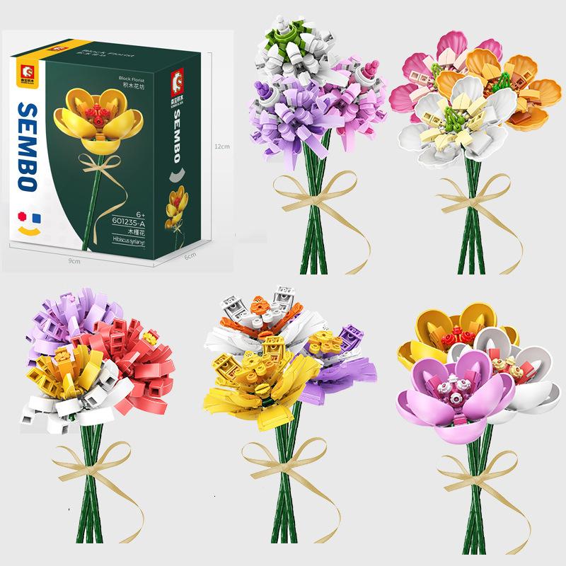 Sembo Blocks MOC Beautiful Flower Bouquet Roses Tulips Model Building Bricks Kids Present Valentine's Day Birthday Girls Gift
