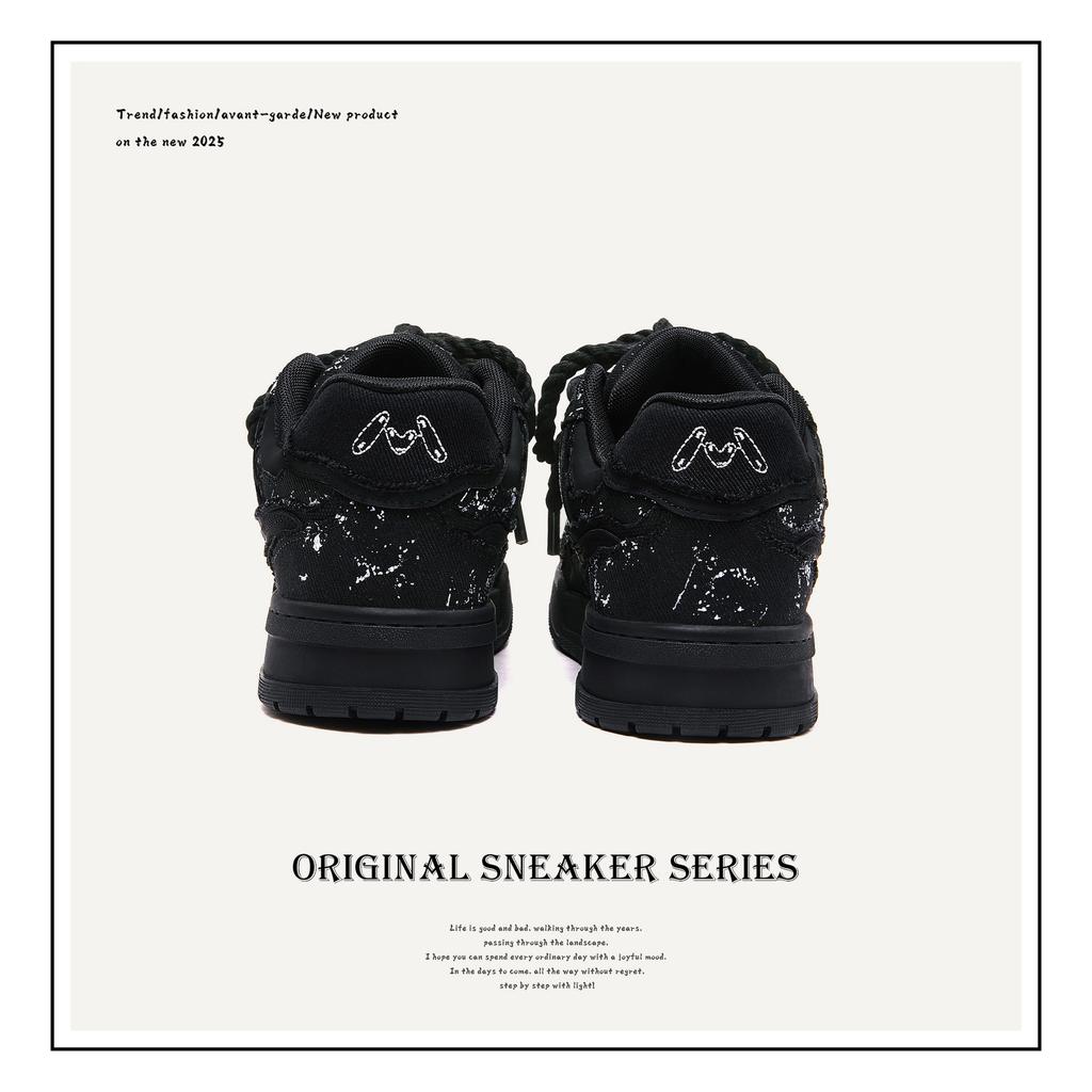 Destroy Aesthetics Splash Ink Series Street Small Black Shoes Hemp Rope Bread Shoes Versatile Board Shoes Couple Trendy Shoes