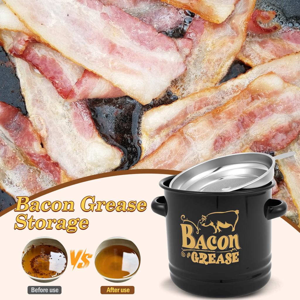 Bacon Grease Container 46 Oz Large Enamel Grease Saver Retro Fat Container Multi-purpose Oil Keeper Can for Kitchen Accessories