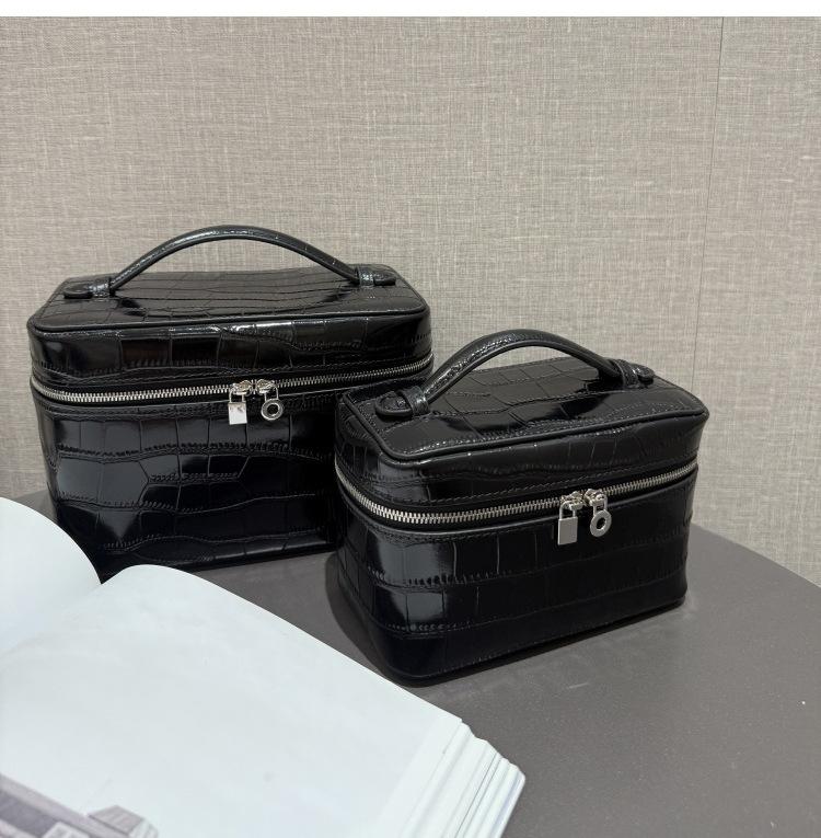 Women's Faux Leather Crocodile Embossed Cosmetic Bag, 2 Sizes