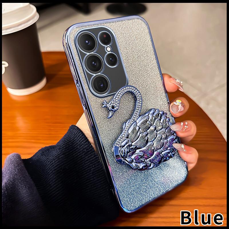 

Suitable for Samsung S25 Quicksand Swan Bracket Mobile Phone Case Rhinestone S24Ultr Flash Powder S23 Anti-fall A73 Protective Case Samsung S25