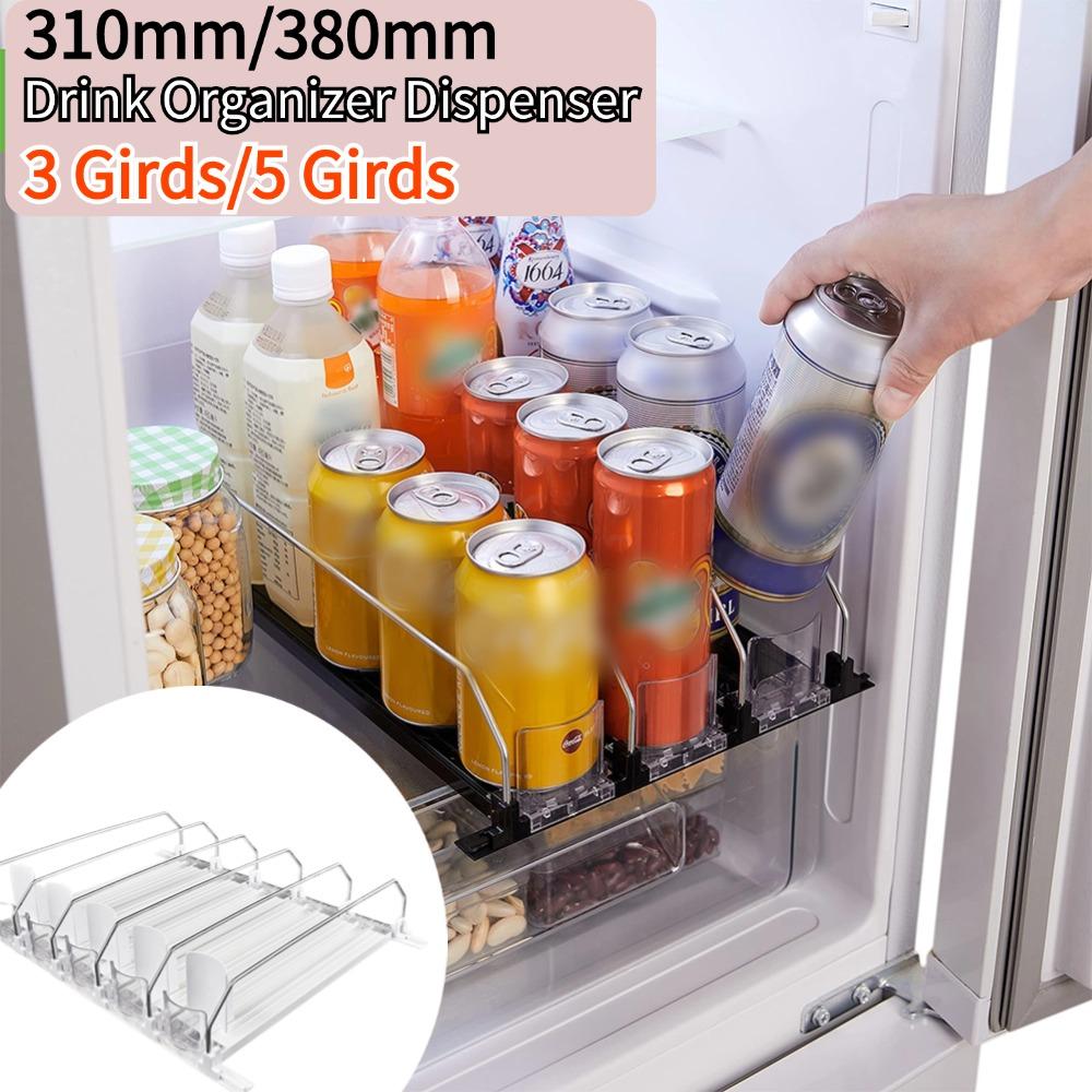 

Canned Beverage Push Rack Drink Organizer Dispenser Spring Push Adjustable Width Storage Shelf E-shaped Glide for Kitchen Fridge 310mm