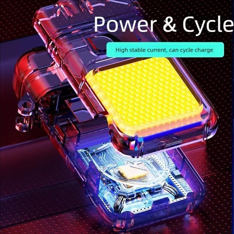 Double Arc Lighter Waterproof High COB Flashlight Windproof 3 Lighting Mode Type-C Rechargeable for Camping Hiking Survival Gear