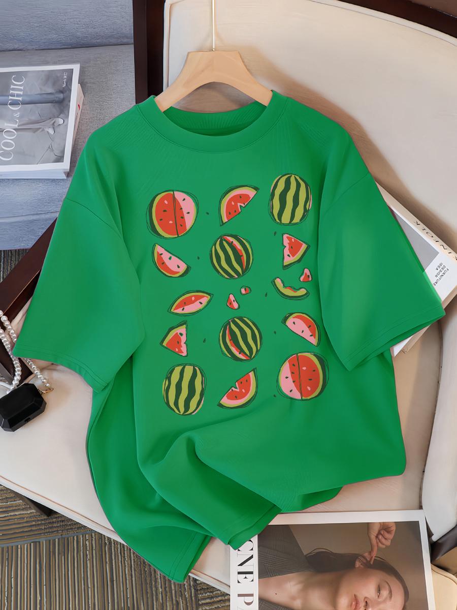 

Вкусный арбуз, разрезанный, принт, женская хлопковая уличная футболка, с круглым вырезом, оверсайз, повседневная, летняя, с коротким рукавом 4XL