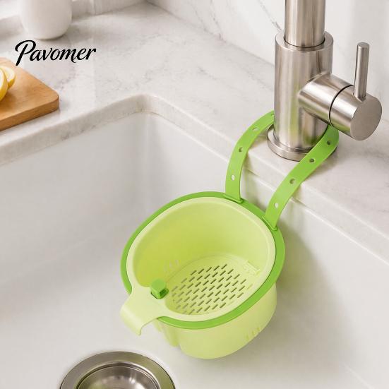 Practical Kitchen Sink Organizer Strainer Basket, Automatic Dumping Design, Hanging Durable PP Drain Filter Faucet Food Catcher, for Cleaning