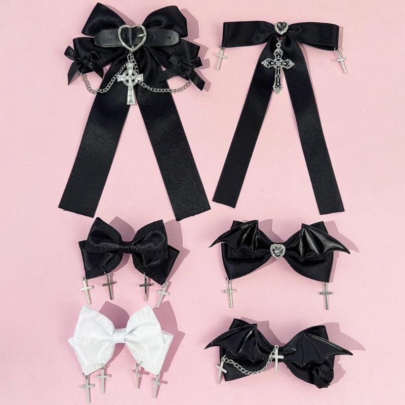 1PC Elegant Bows Hair Clip with Heart Crosses Design Soft Fabric Hairpin For Women Girls Daily Use