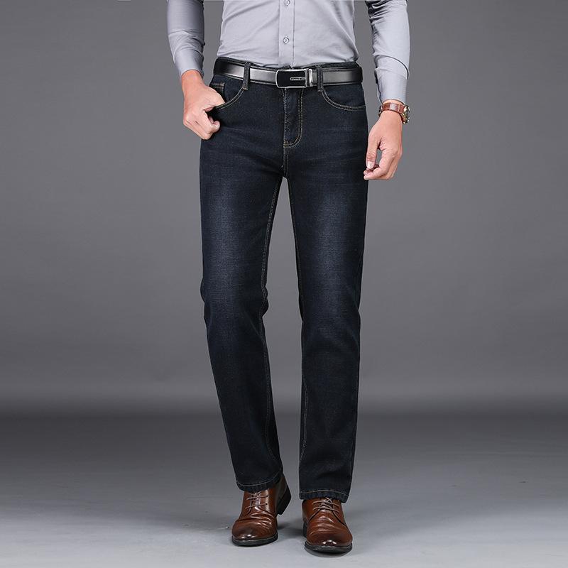 

2024 Осень/Зима Новые Утолщенные Мягкие Эластичные Джинсы Деловые Узкие Прямые Брюки Теплые Свободные Брюки 40 синий/чёрный