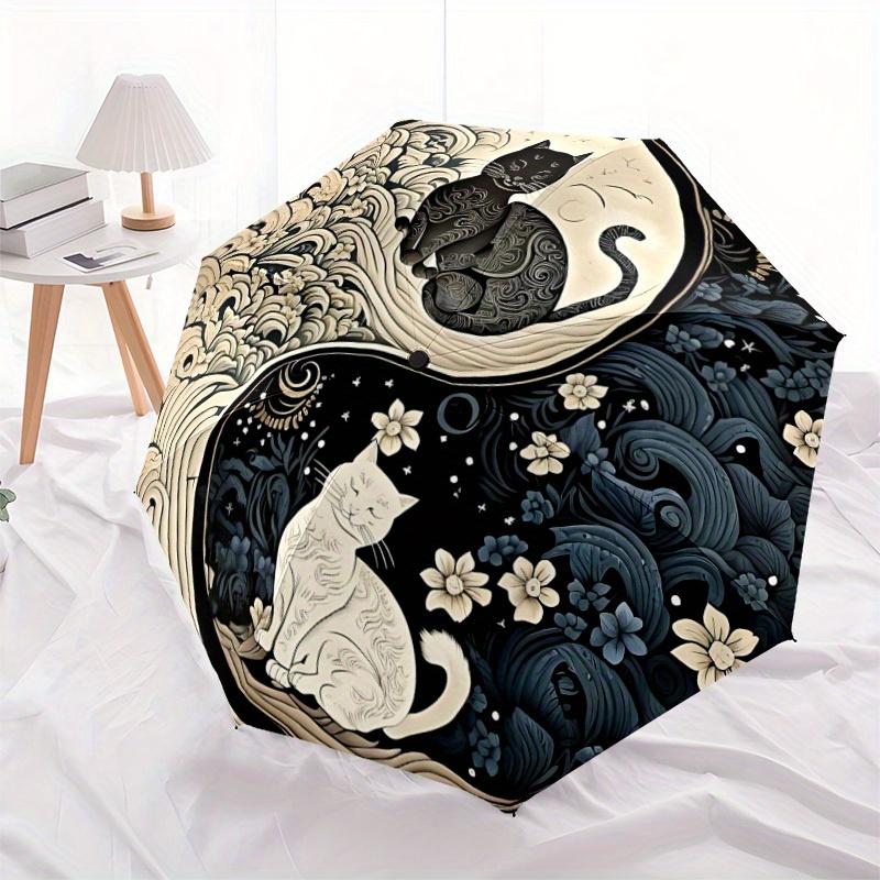 1pc Cats YinYang Automatic Open/Close Umbrella with One Touch Button, Compact Folding Canopy, Sturdy 8 Rib Windproof Design   Lightweight  07