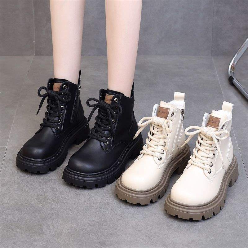 2025 fashion versatile new locomotive boots Martin boots fashion versatile thick-soled British velvet short boots