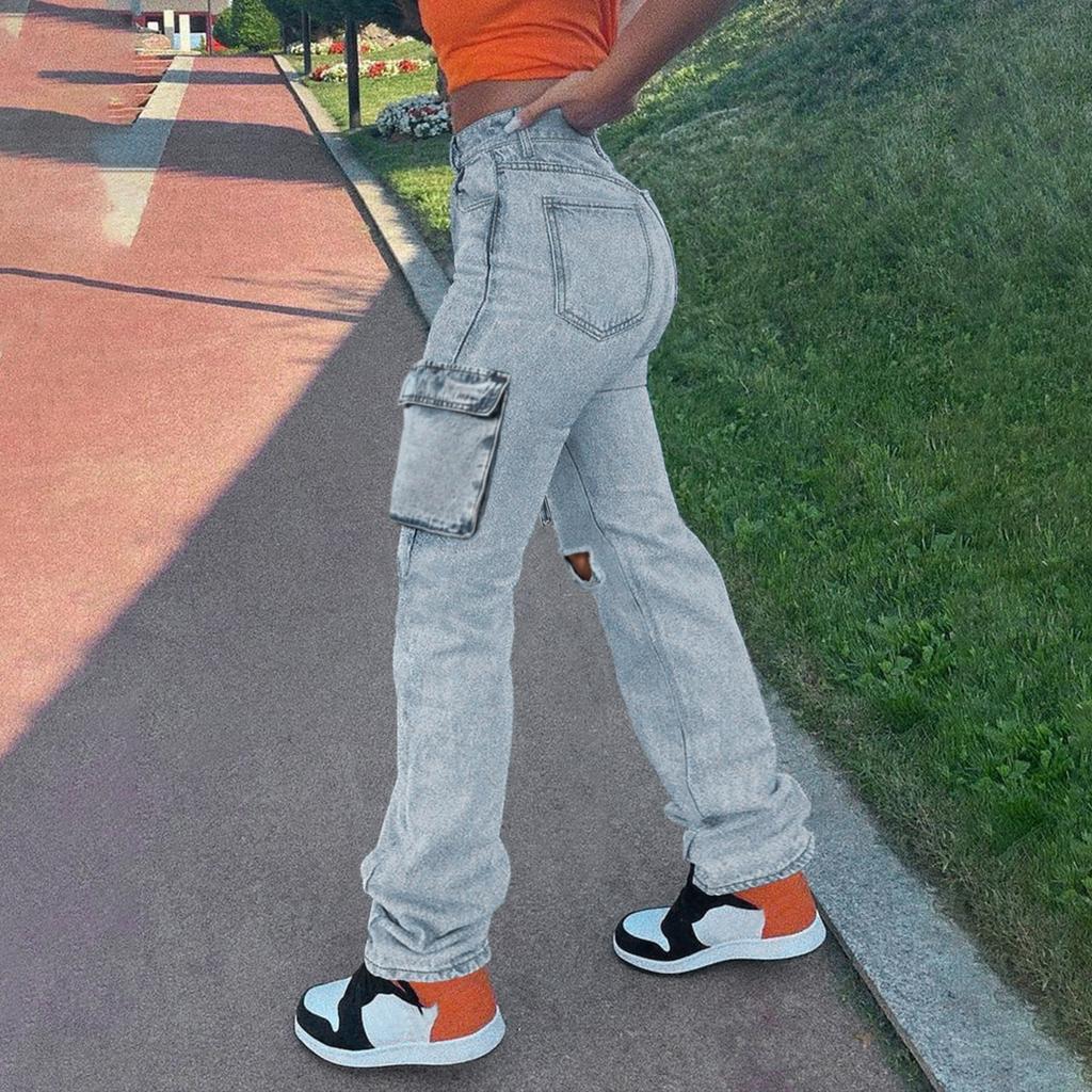 Women's Solid Color Casual Fashion Pants, Solid Color Versatile Slim Fit Jeans