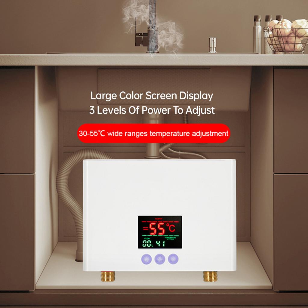Water Heater 5500W   Lectric Tankless Water Heater Wall-Mounted with LED Display and Remote Control for Home RV Kitchen Bathroom, White