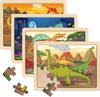 Dinosaur Puzzle from 3 4 5 6 Years, 4 X 24 Pieces Children's Dino Wooden Puzzle, Preschool Educational Toy, Gifts for Children for Boys and Girls