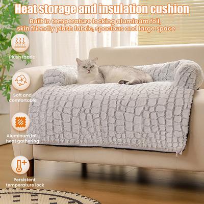 Dog Couch Bed Pet Calming Couch Plush Thermal Cat Bed with Anti-Slip Bottom Washable Removable Couch Protector Pet Bed for Sofa Bed Floor