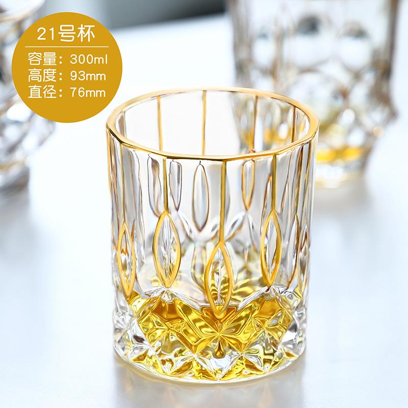 Creative Hand-painted Gold Line Crystal Glass Whiskey Foreign Wine Cup Household Water Cup Engraved Juice Cups