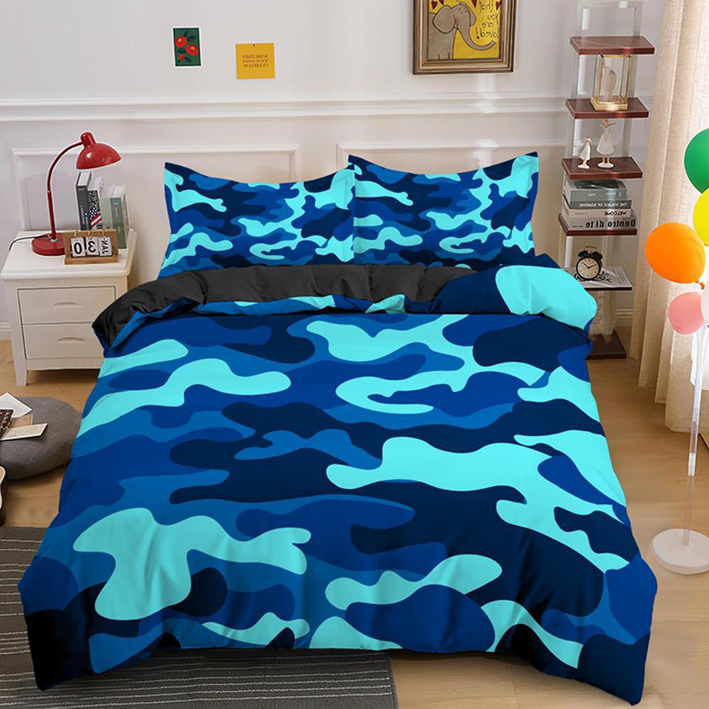 3D Three-Piece Camouflage Striped Quilt Cover Sheet Kit