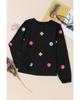 Azura Exchange Black Floral Embroidered Puff Sleeve Top