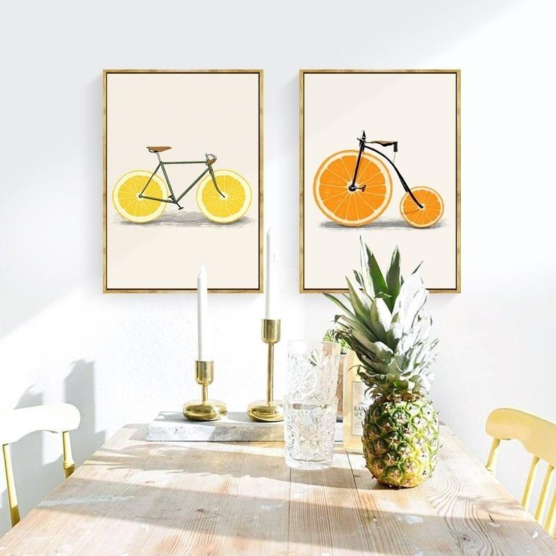 Abstract Fashion Bike Lemon Orange Fruit Print Canvas Paintings Kitchen Decor Nordic Posters Minimalist Wall Art Pictures