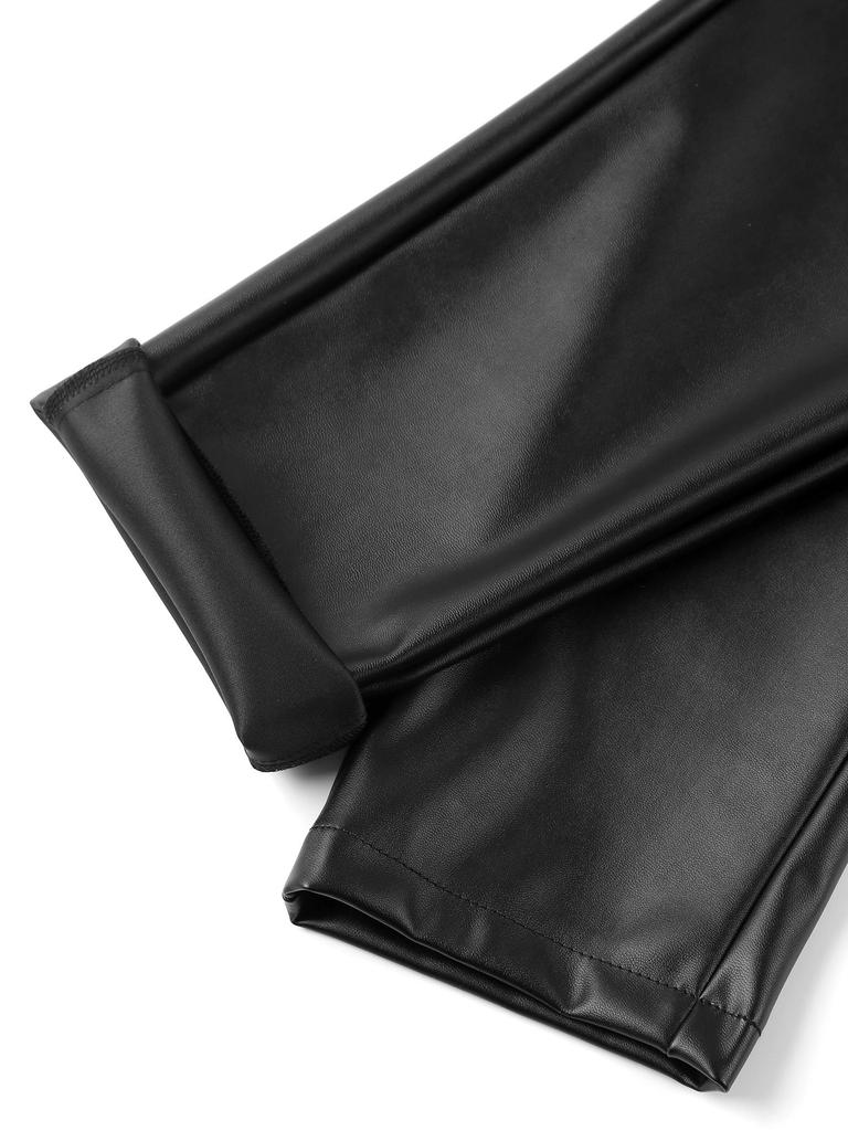 Mens PU Leather Biker Pants Gothic Stretch Fit Halloween Club Party Attire