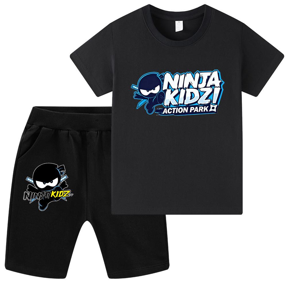 WA1174 Kids Girls Boys NINJA KIDZ Print Short Sleeves T-shirt Shorts Sets 100cm