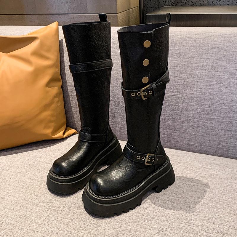 Maillard brown versatile boots women's 2025 spring and summer new thick leg heightening knight boots small tall boots