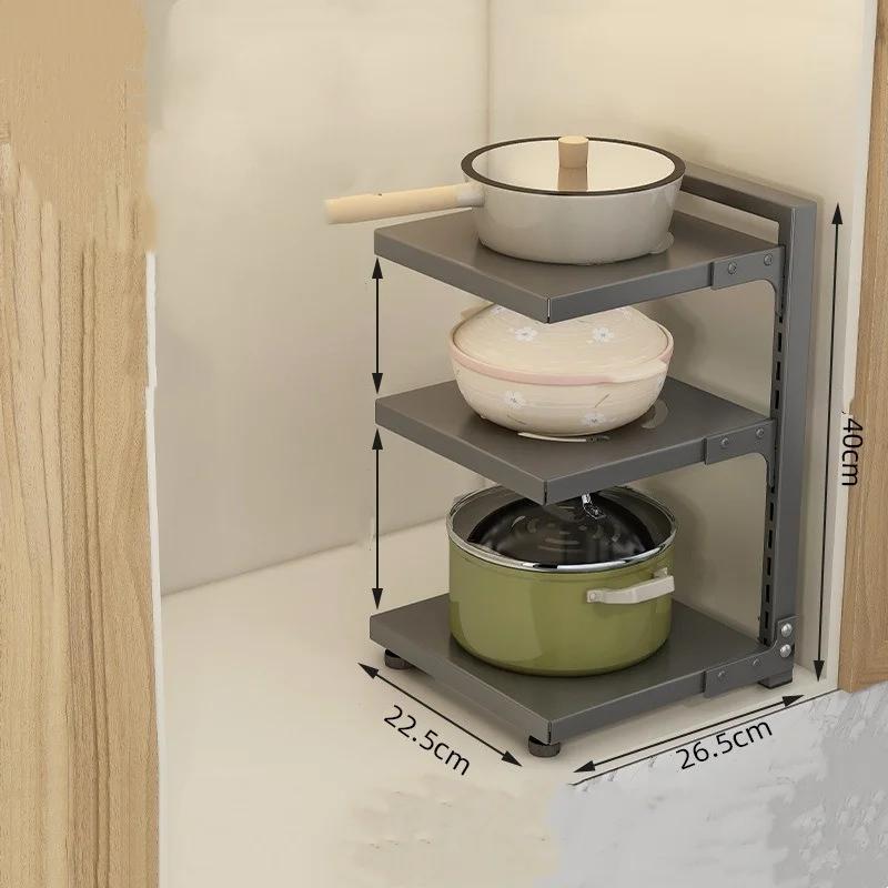 Carbon Steel Kitchen Storage Rack Multi-layer Lower Sink Cabinet Layered Pot Rack Kitchen Household Floor Lower Cabinet Storage