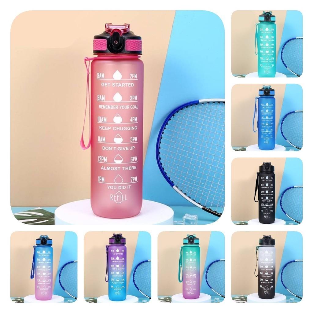 Large Capacity 1000ml Gradient Color Frosted Plastic Water Bottle With Straw For Sports And Office Use