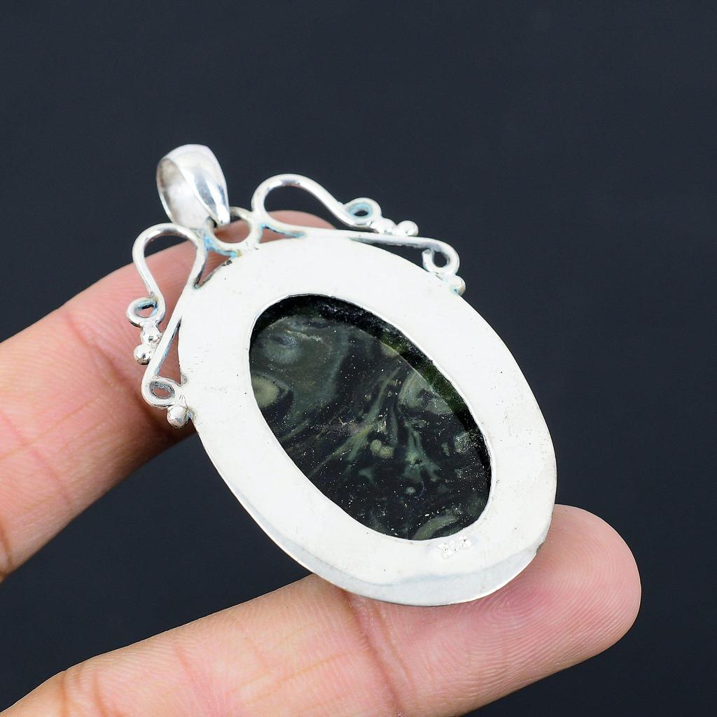 925 Sterling Silver Oval Natural Kambaba Jasper New Sister Birthday Boho Pendant