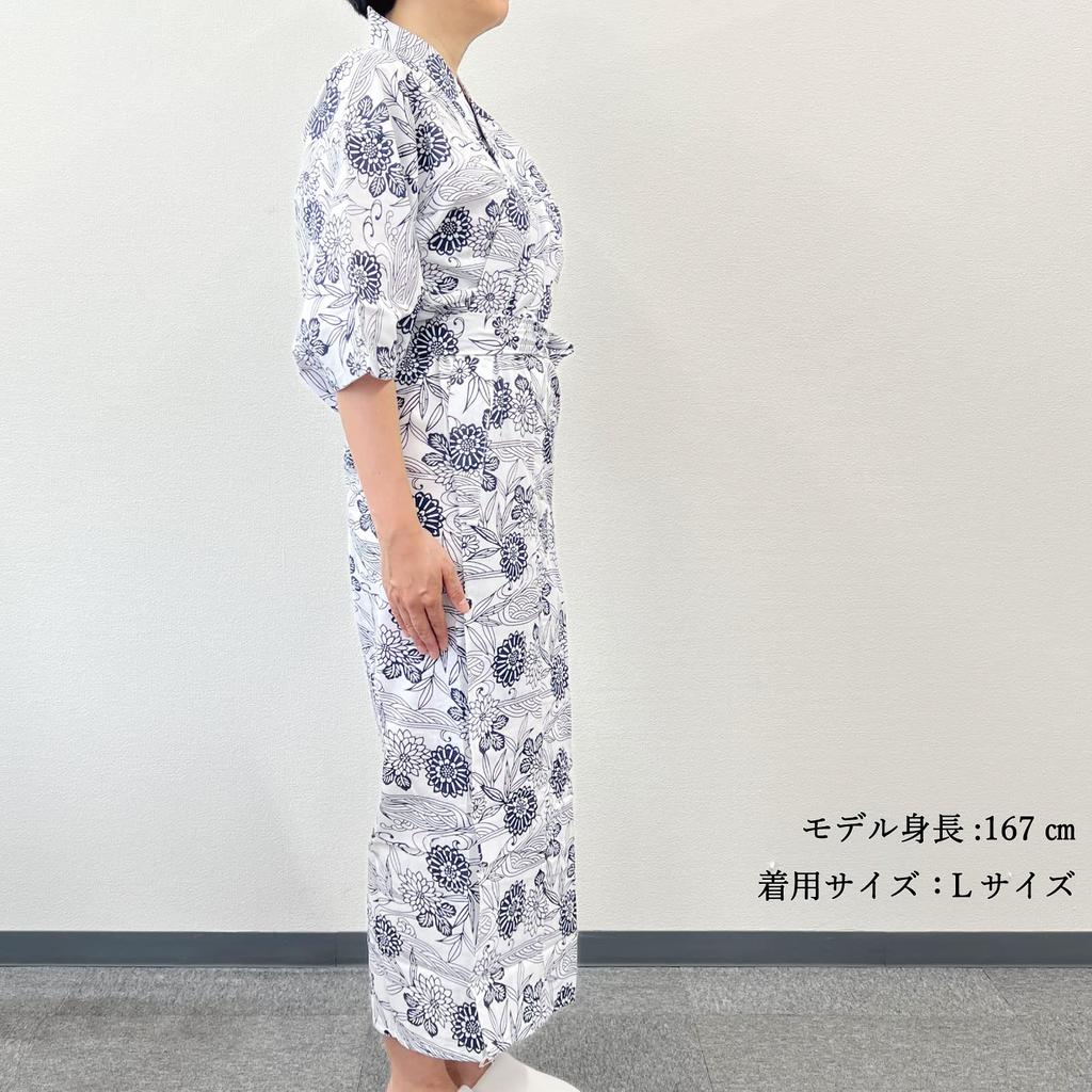 Hanasan Nature Front Waist Plus Sizes Random Pattern Sleepwear, Double-Layered Gauze, 100% Cotton, Opening, Drawstring, S, M, L, LO, Women's, (LO)