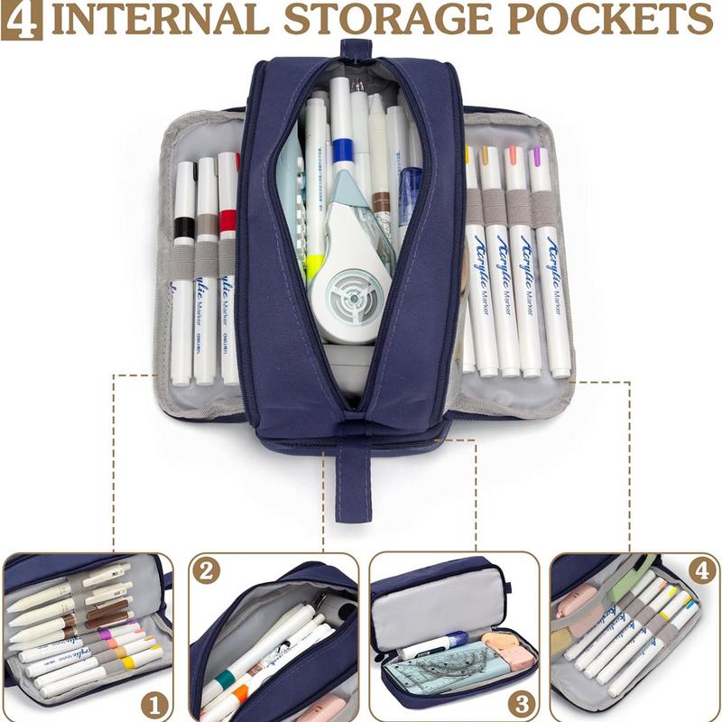 Portable Pencil Case Portable Big Capacity Pencil Pen Case With Compartments Aesthetic Pen Pouch Stationery Storage Bag For
