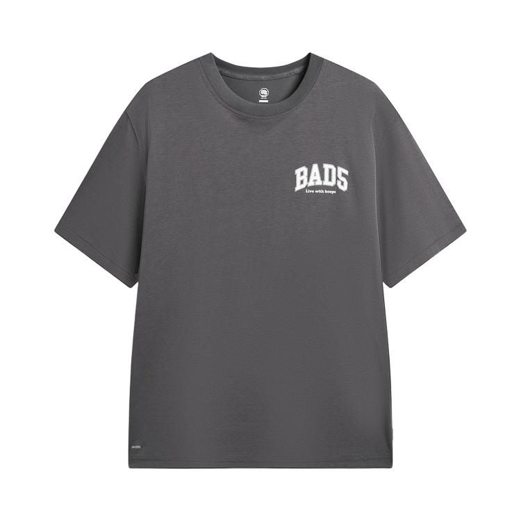 Li Ning BADFIVE T Shirts Men s Meteorite Gray Crew Neck Moderate AHSW367-6 3XL
