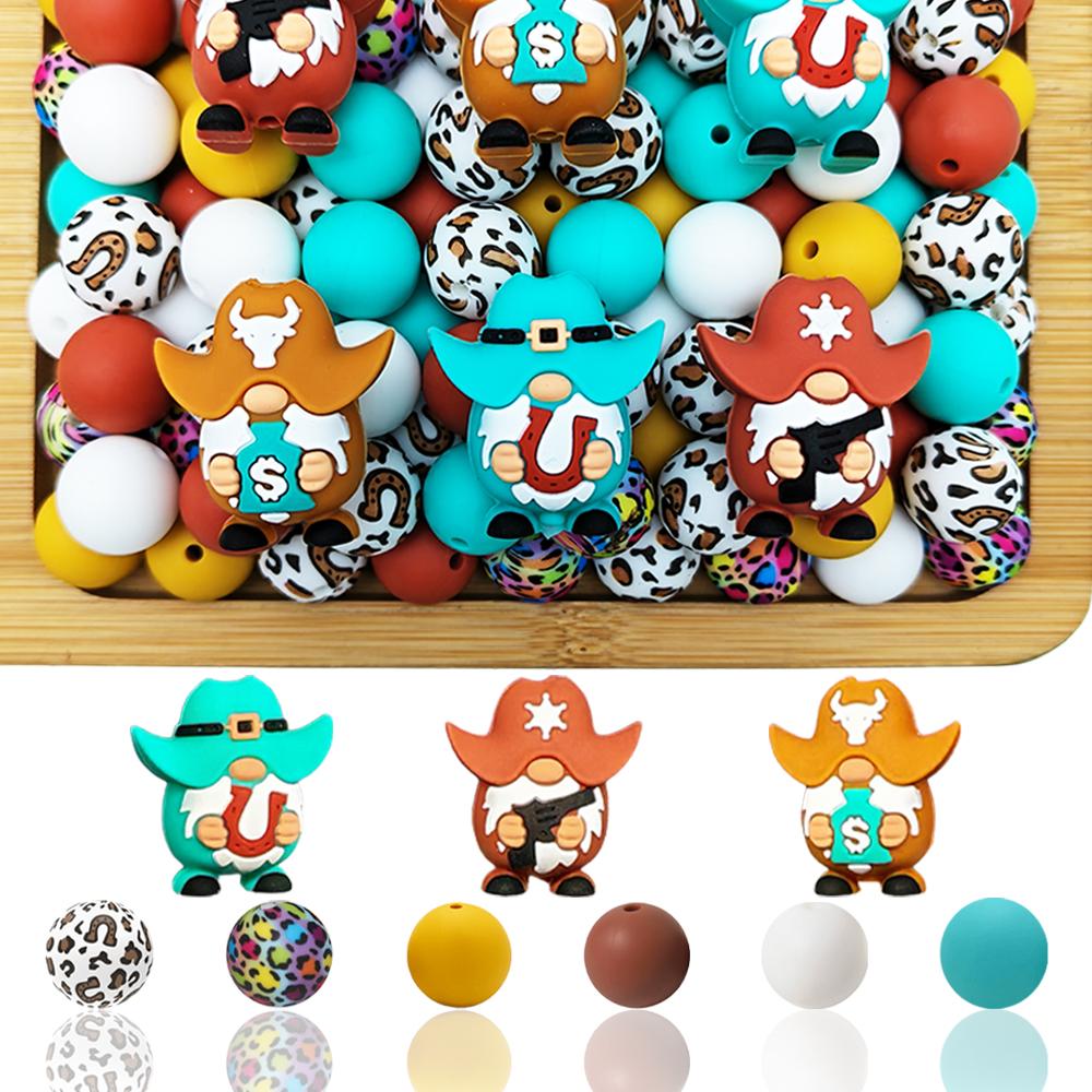 53PCS Western Cowboy Dwarf Silicone Bead Set, Perfect for DIY Handmade Crafts Such As Keychains, Necklaces, Bracelets, Etc