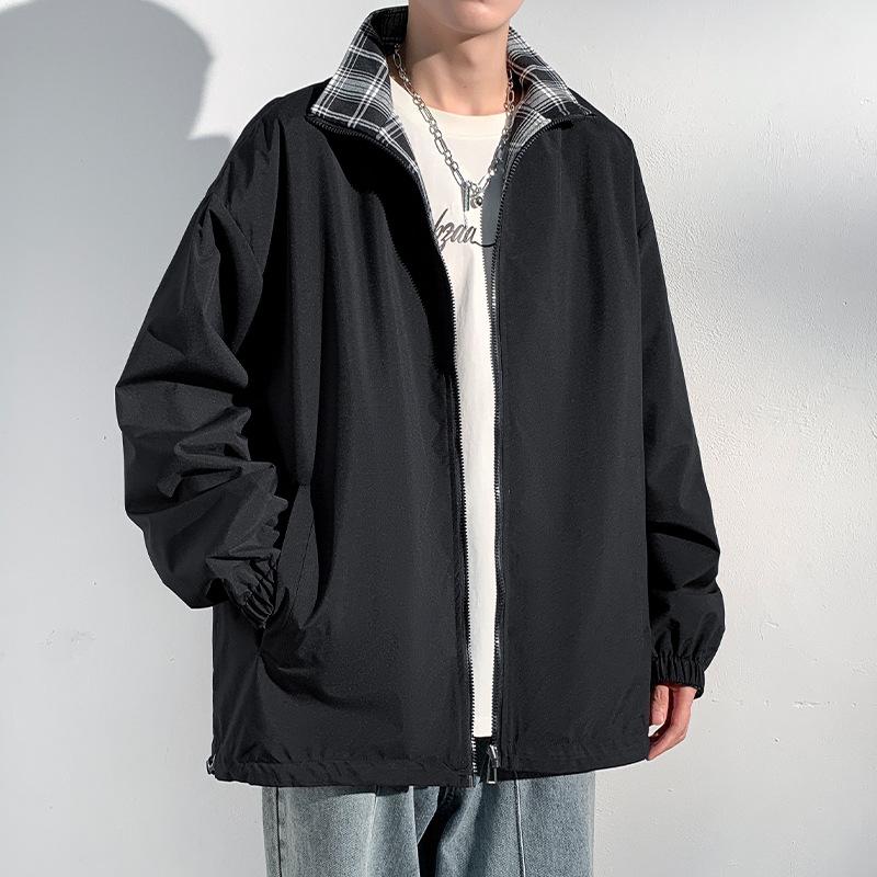 

Double-sided Plaid Jacket Jacket Men s Spring and Autumn American Lapel Sports Clothes 5XL чорний