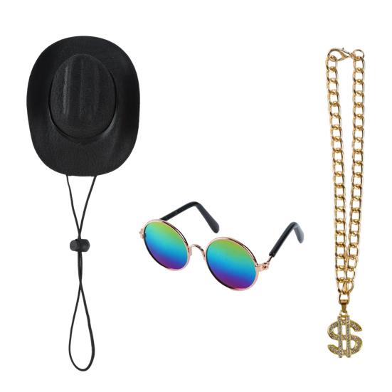 

3 Pcs Hip Hop Porch Goose Outfits 80s 90s Hat Glasses Necklace Set for 23 Goose Statue Outdoor Decoration for Garden Yard Patio 1 Set