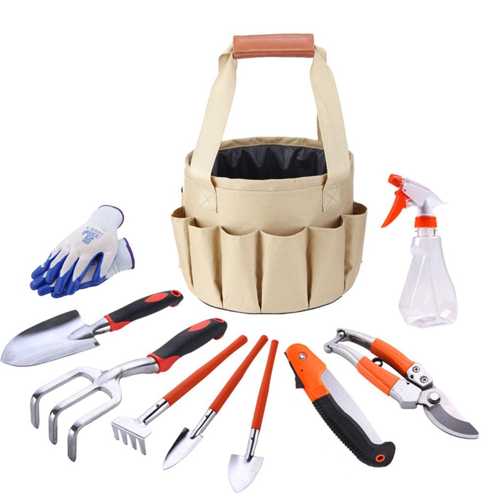 10Pcs/Set Outdoor Garden Tools Bag Pack Set with Gloves Tote Trowel Pruners