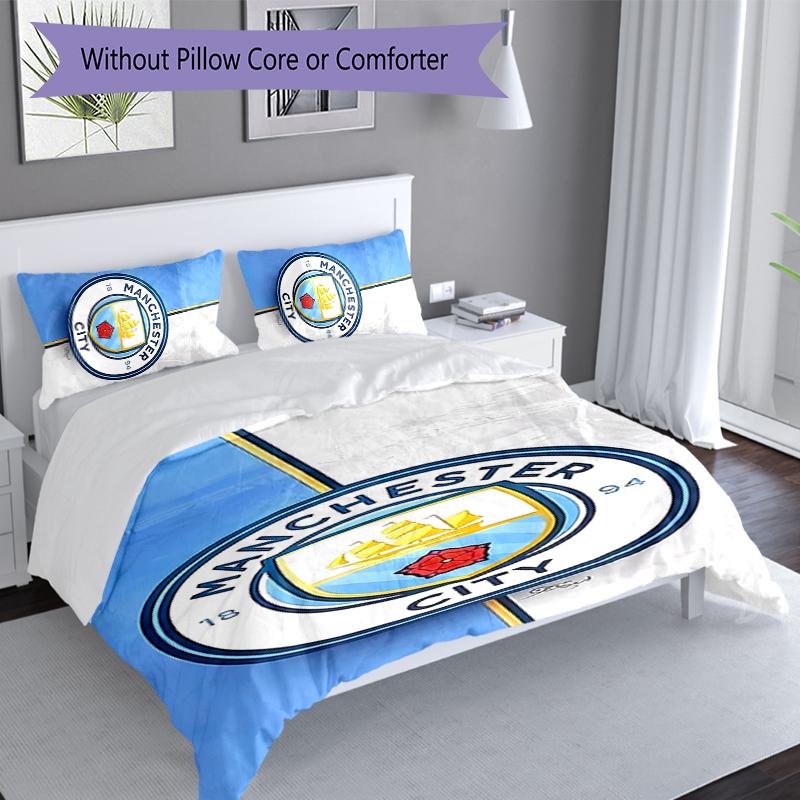 3pcs Manchester City Football Club Duvet Cover Set, Includes 1 Duvet Cover and 2 Pillowcases,Skin-Friendly&Comfortable Fabric,Suitable Bedding Sets