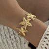 Mermaidcore Aesthetic Chunky Gold Color Starfish Bangle for Women Textured Metal Wide Open Bracelet Summer Beach Jewelry