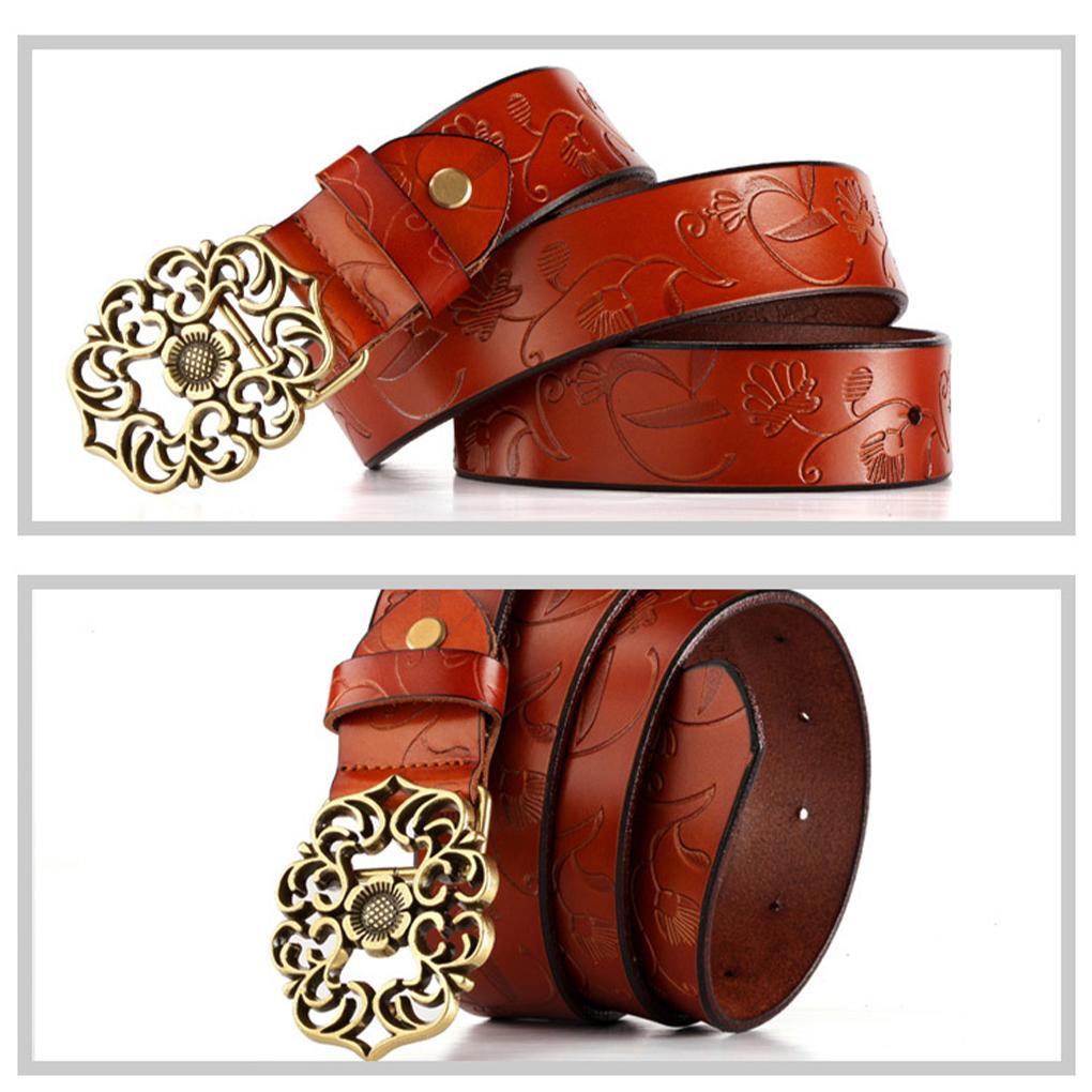 Leather Flower Buckle Belt For Jeans Adjustable Length Premium PU Delicate And Exquisite