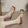 French Straw Summer Vacation Style Roman High-end Fashion Square Head Cool Slippers Women's Outer Wear