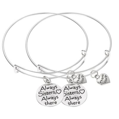 Cute Friendship Sister Adjustable Women Letter Bracelet Girl Round Shape Pendant Bangles Lady Gift Jewelry