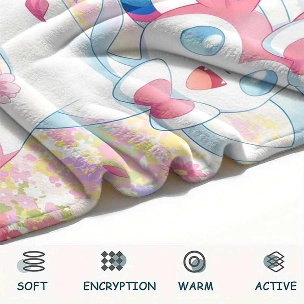 1PC Custom Name Sylveon Patterned Flannel Blanket Suitable For All Seasons for Home Decor Warmth and Comfort Gifts Holiday Present_lx