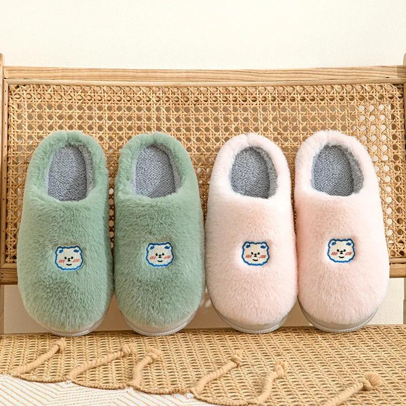 Fashion Thickened Plush Cotton Couple Slippers for Winter Indoors Anti-Slip and Warm Home Household Shoes