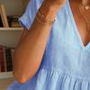 Women Tops V-Neck Short Sleeve Ruffle Splicing Hem Pullover Tops Pure Color Loose Fit A-Line Tee Tops Daily Wear