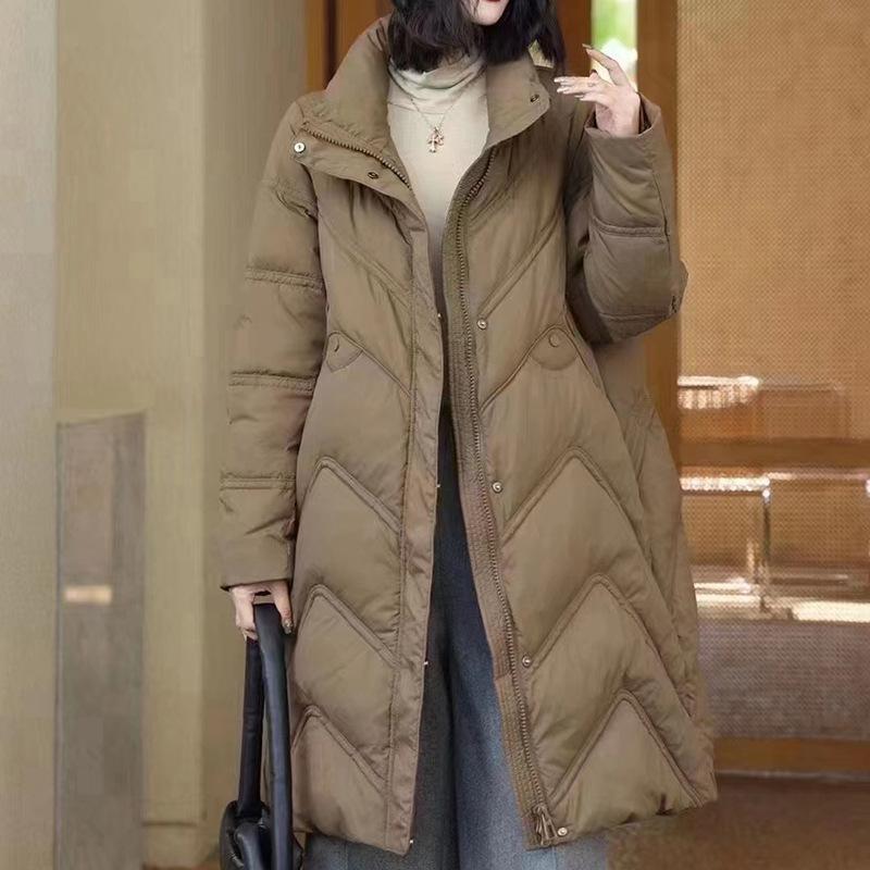 Medium and long down jacket women's clothing 2024 winter new explosion large size thin fashion high-end white duck down jacket