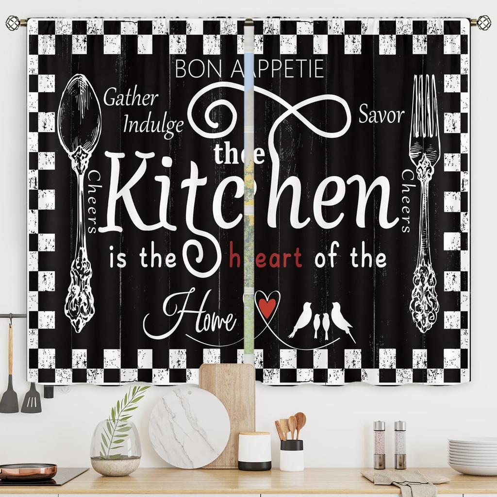 Farmhouse Fall Autumn Kitchen Curtains Rustic Flower Print Bedroom Living Room Treatment Window Drapes Curtain With Blackout Polyester Perfect For