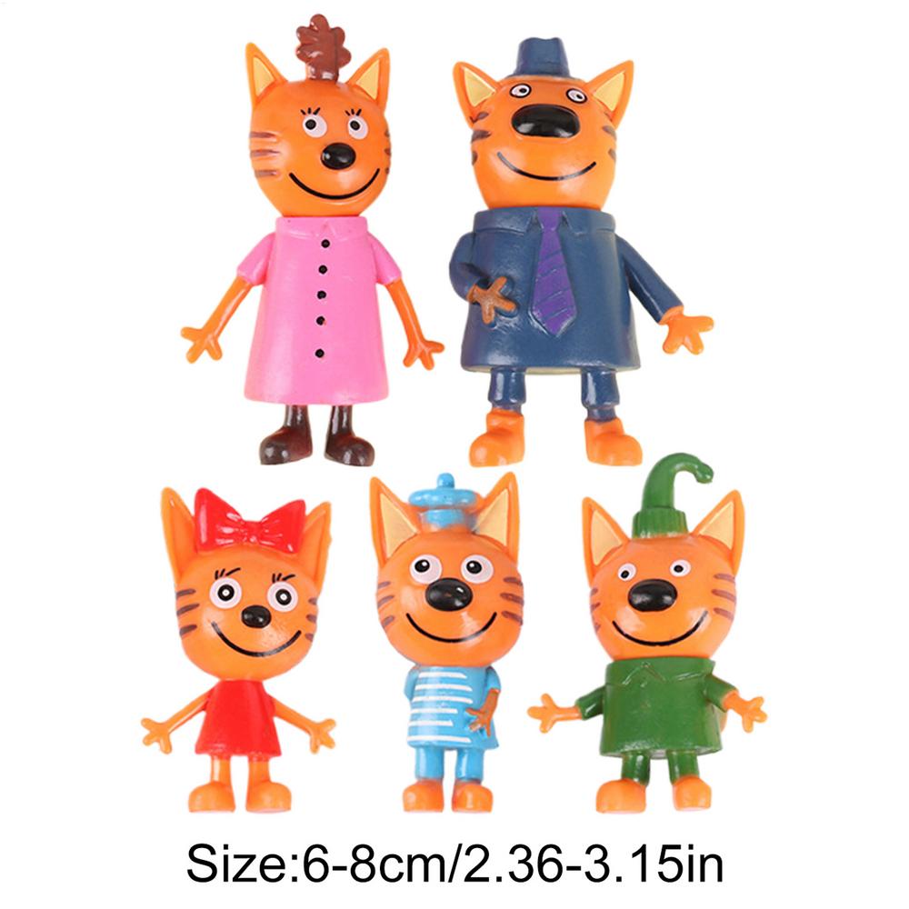 5 Stuks/Set ABS Drie Kleine Kittens Actiefiguur Speelgoed Cartoon Vrolijke Katten Model Mini Anime Figuur Kinderen Huis Bureau Decor pink