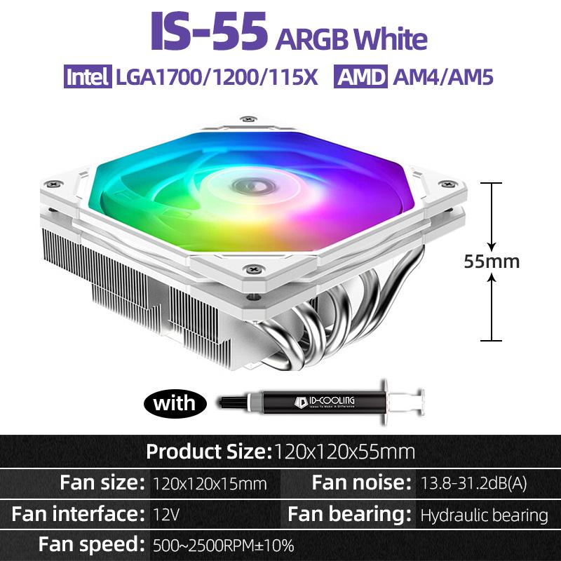 ID-COOLING IS-55 5Heatpipe CPU Cooler Down Pressure Air Cooling Radiator for LGA1200/1700/115X AM4 AM5 Mini ITX Compact Platform