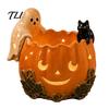 Feiertagsgeschenk für Katzenliebhaber Halloween Kürbis Kerzenhalter, Harz Geist Teelicht Halter Gothic Heimdekoration, Retro Verwittert Dekorativ
