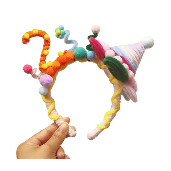 Soft Fabric Velvet Headband Birthday Series Cake Decor Bright Color Hair Hoop Hand-Crafted Hair Accessory