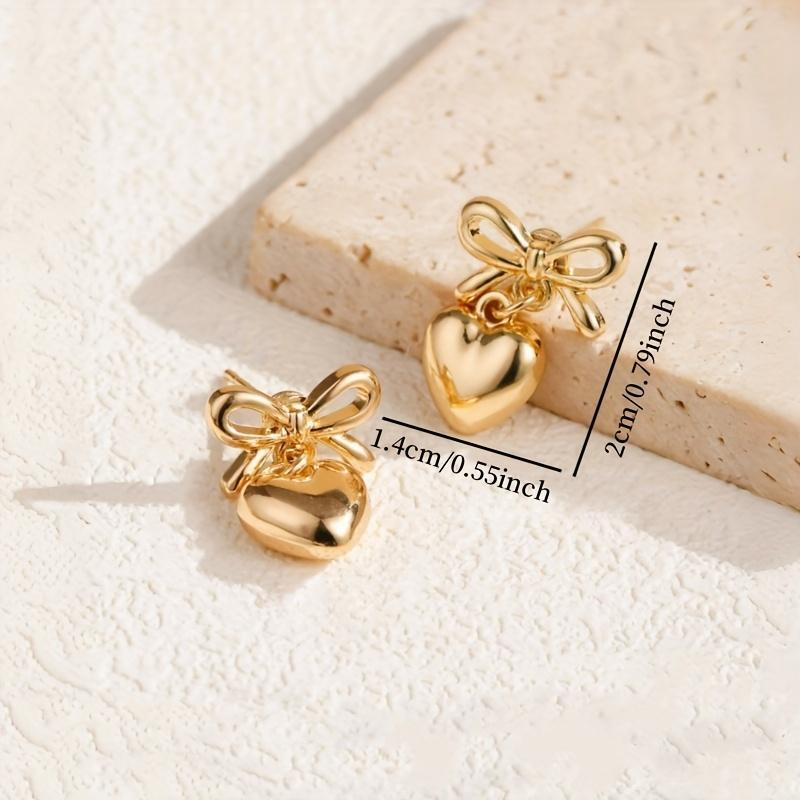 Charming Vintage Bow Heart Dangle Earrings, Elegant Style for Women, Perfect for Daily Commute Vacation Wear
